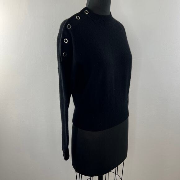 LEWIT Black Cashmere Blend Snap Detail Long Sleeve Crew Pullover Sweater Size XS - Picture 6 of 11